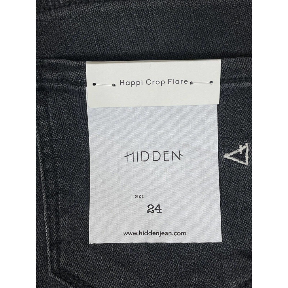 Hidden Happi Crop Flare Jeans Womens 24 Black Button Fly Pockets NWT - Picture 11 of 14